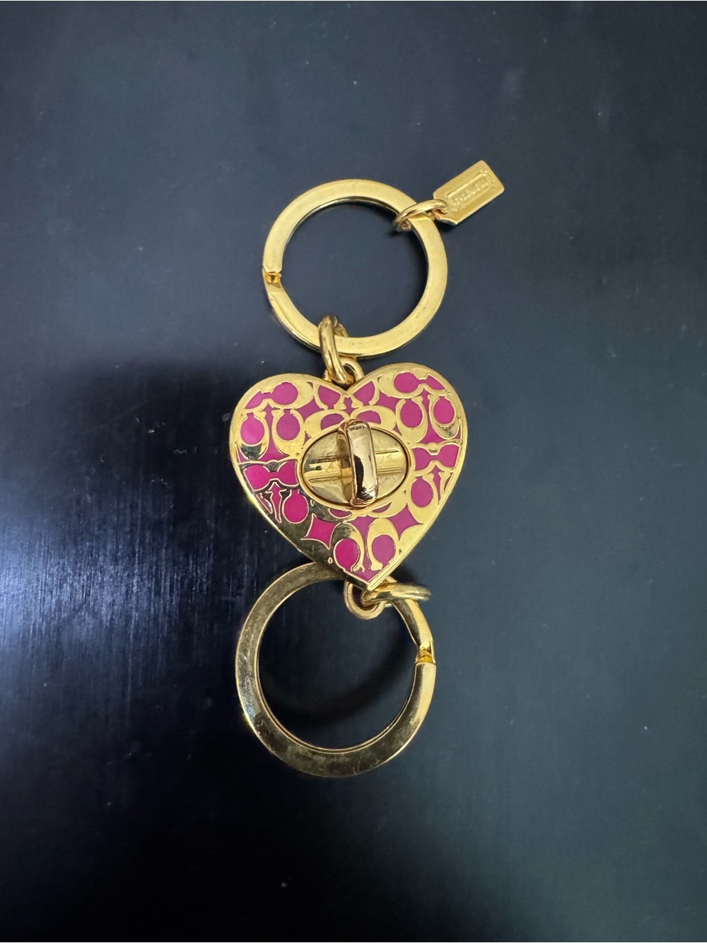 Coach Gold Tone Signature C with Pink Enamel Double Key Ring